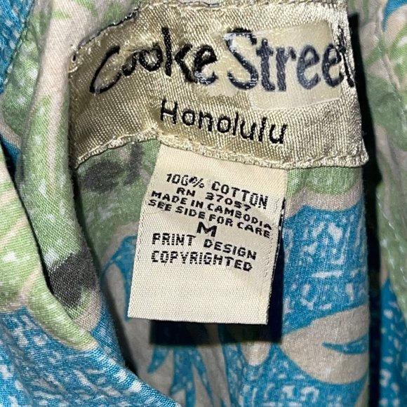 Vintage Retro Cooke Street Hawaiian Shirt Mens M Plumeria Aloha Vacation Blue - Picture 9 of 10